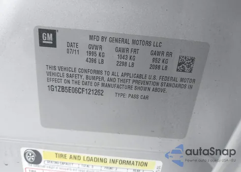 2012 Chevrolet Malibu Ls из США, поврежденный, VIN 1G1ZB5E06CF121262